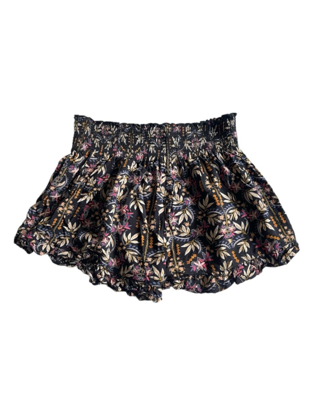 Natural Life Floral Smocked Waist Flowy Shorts Black Boho XS/S